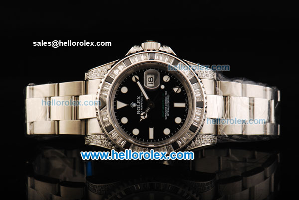 Rolex GMT Master II Swiss ETA 2836 Automatic Movement Full Steel with Black Dial and Diamond Bezel - Click Image to Close
